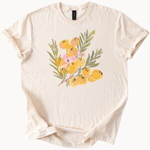 Yellow Berry Floral Graphic T Shirt Watercolor Botanical Nature Tee